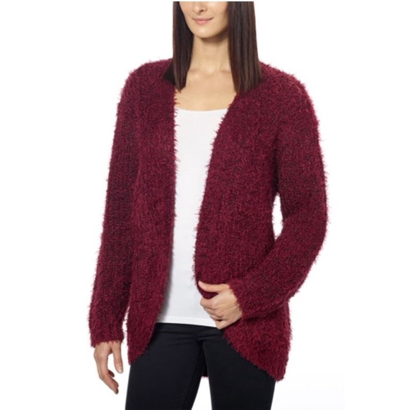 Kensie Sweaters - Kensie Soft Cozy Burgundy Open Front Eyelash Cardigan Sweater Women's Size Med.